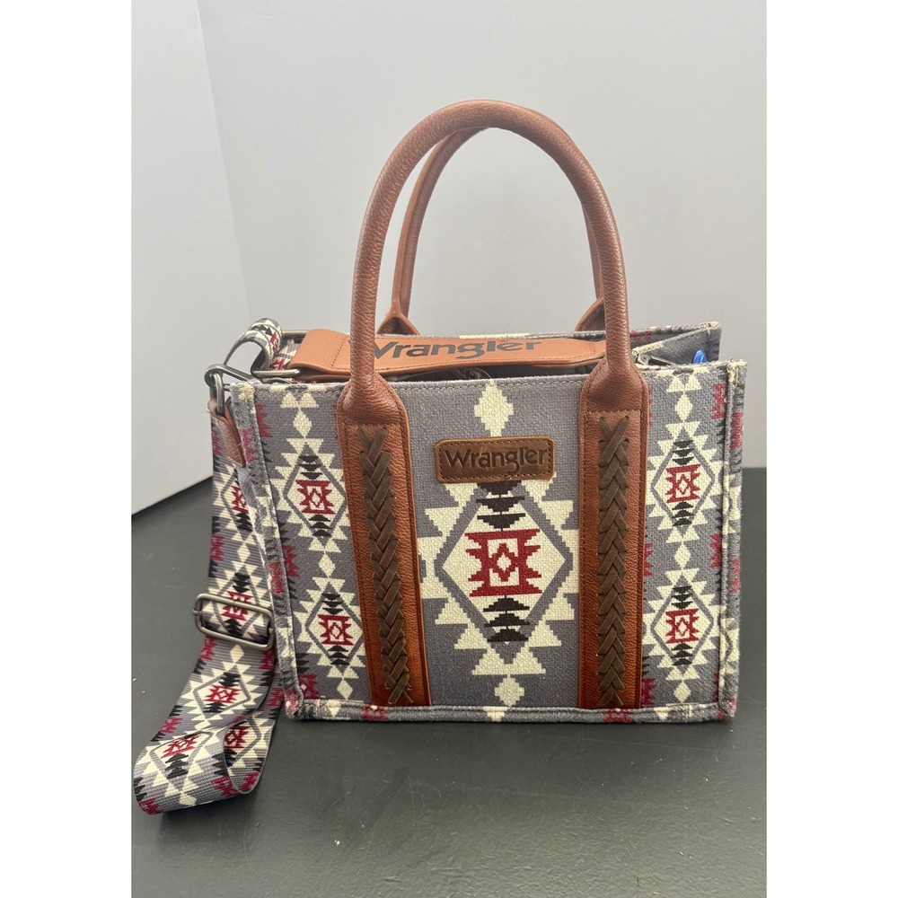 Wrangler Southwestern Aztec Tote Crossbody Bag  Gray Brown Western Boho